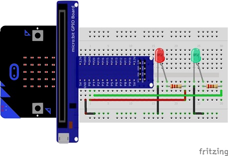 Montage de la carte Microbit avec deux LEDs
