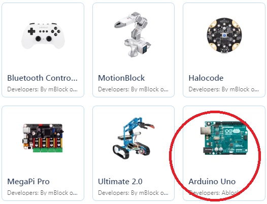 choose arduino in mBloc