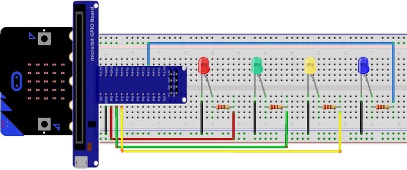 Mounting the Micro:bit board with foor LEDs