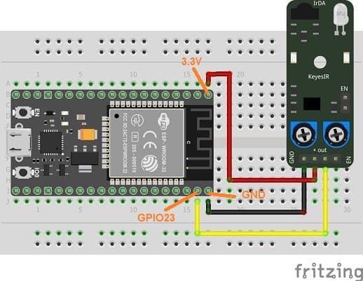 Mounting ESP32 board with the KY-032 infrared sensor