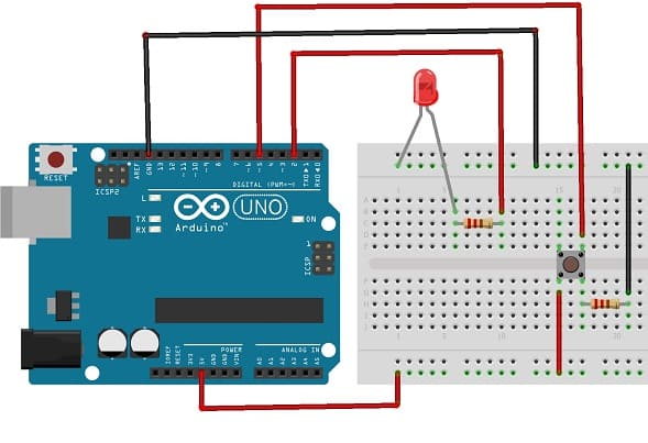 Mounting the Arduino UNO board with the LED and push button