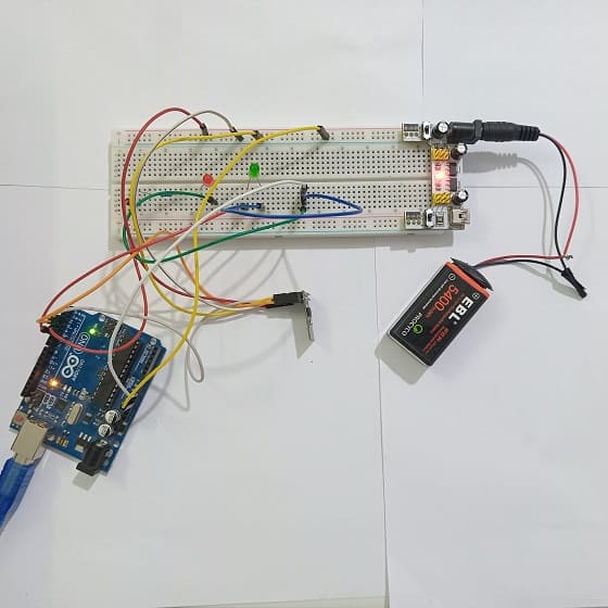 Mounting the Arduino UNO board with the ESP8266 Module and two LEDs