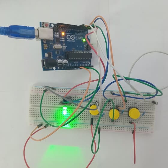 Mounting the Arduino UNO board with the RGB LED module and push buttons