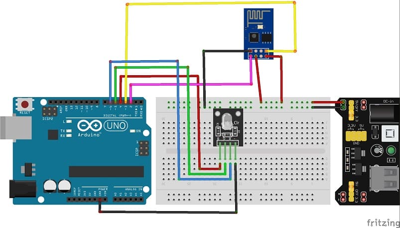 Mounting the Arduino UNO board with the ESP8266 Module and RGB LED module