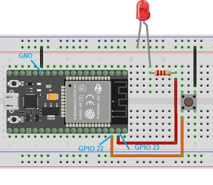 Mounting the ESP32 board with the LED and push button