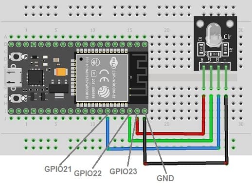 Mounting the ESP32 board with the RGB LED module