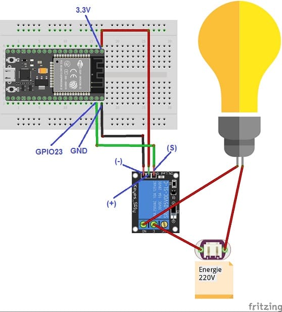 Mounting the ESP32 card with a lamp and a relay