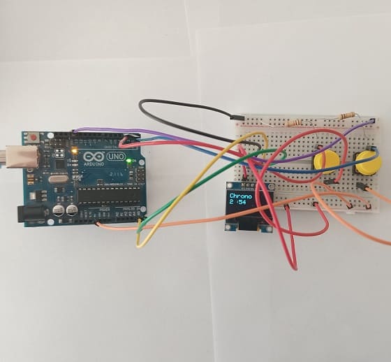 Mounting the Arduino UNO board with the SSD1306 display and push buttons