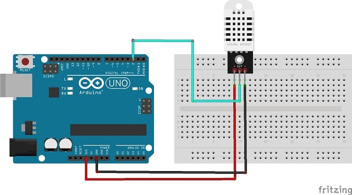 Schéma de câblage de la carte Arduino avec le capteur DHT22
