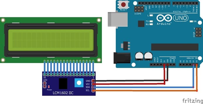 Schéma de câblage de la carte Arduino avec l'afficheur LCD I2C