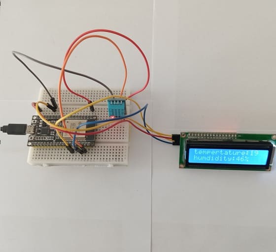 Mounting the ESP32 board with the DHT11 sensor and the I2C LCD display