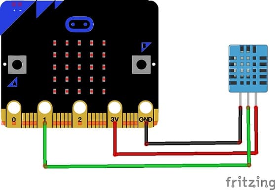 مخطط الأسلاك للوحة المايكروبيت مع مستشعر DHT11