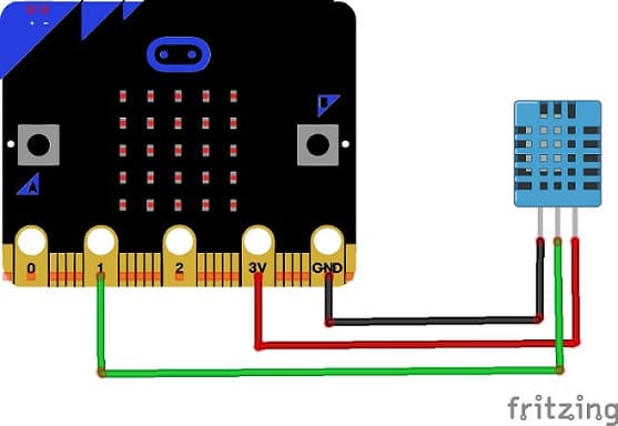 Schéma de câblage de la carte Micro:bit avec le capteur DHT11