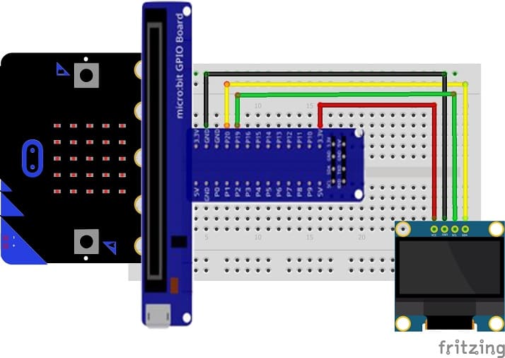 مخطط توصيلات لوحة المايكروبيت مع شاشة SSD1306