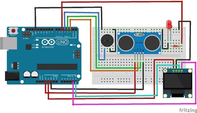 Schéma de câblage du système de détection d'obstacles commandé par Arduino