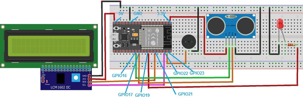Mounting the obstacle detection system controlled by ESP32 board