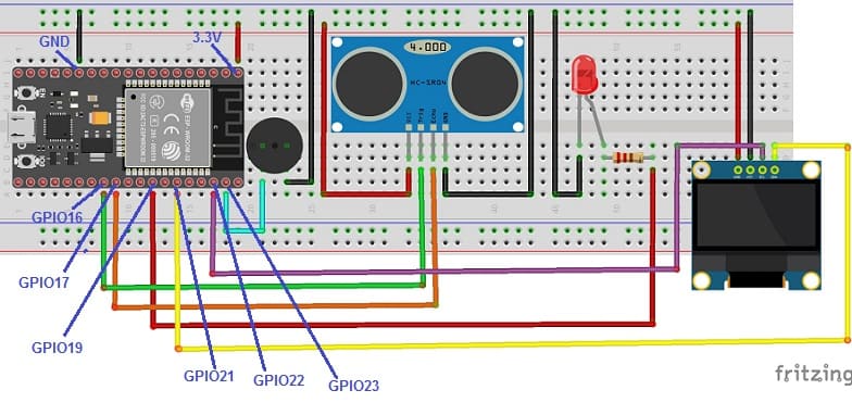 تركيب نظام كشف العوائق الذي يتم التحكم فيه عن طريق بطاقة ESP32