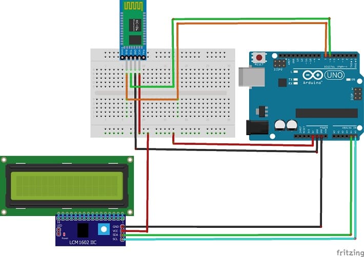 Arduino board wiring diagram with LCD I2C 1602 display