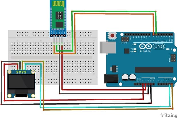 تركيب لوحة الأردوينو مع وحدة البلوتوث HC-06 و شاشة SSD1306