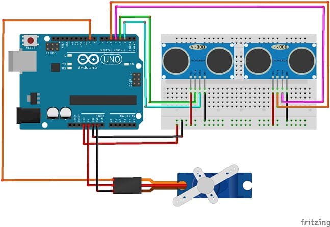 Montage du système mobile de suivi d'un objet en mouvement basé sur Arduino et HC-SR04