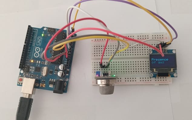 تركيب لوحة الاردوينو باستخدام المستشعر MQ-4 وشاشة SSD1306