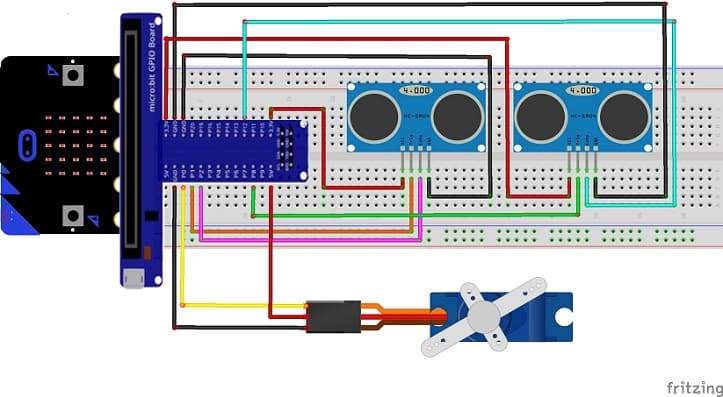 Schéma de câblage du système commandé par Micro:bit