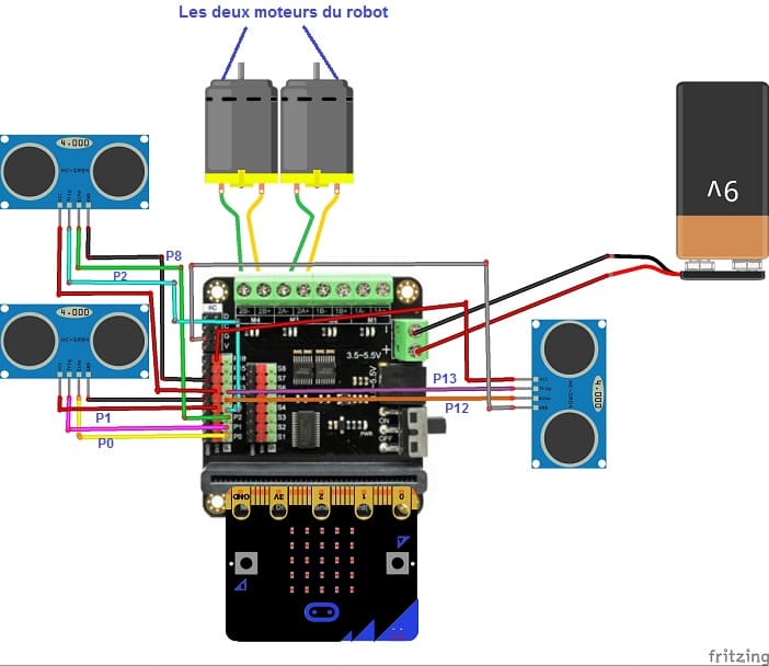 Robot suiveur d'objet basé sur la carte Micro:bit et le capteur HC-SR04